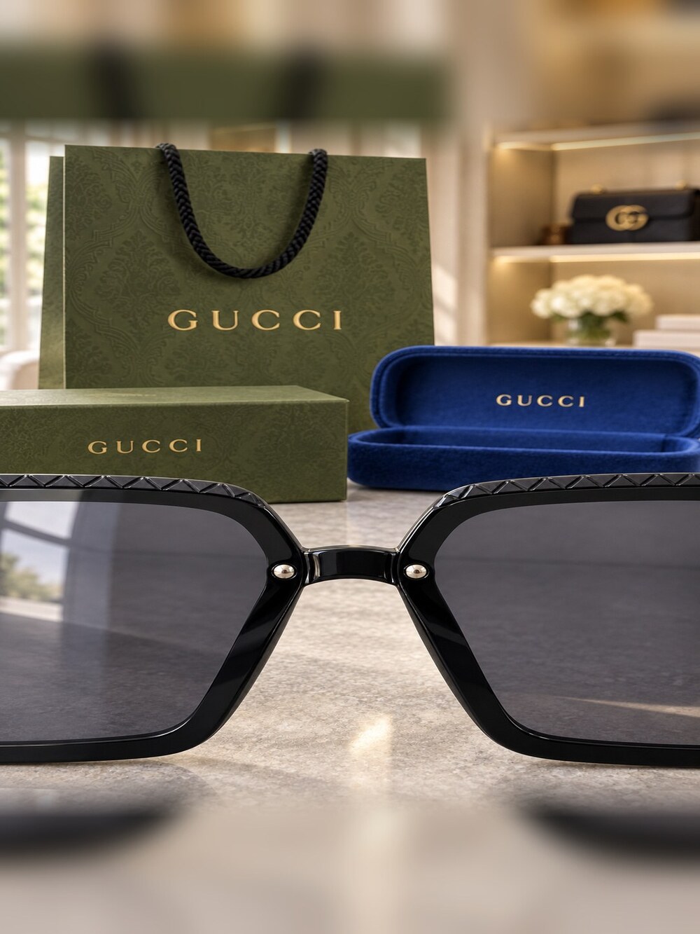 Gucci Black Square Bee Sunglasses - Picture 5 of 6